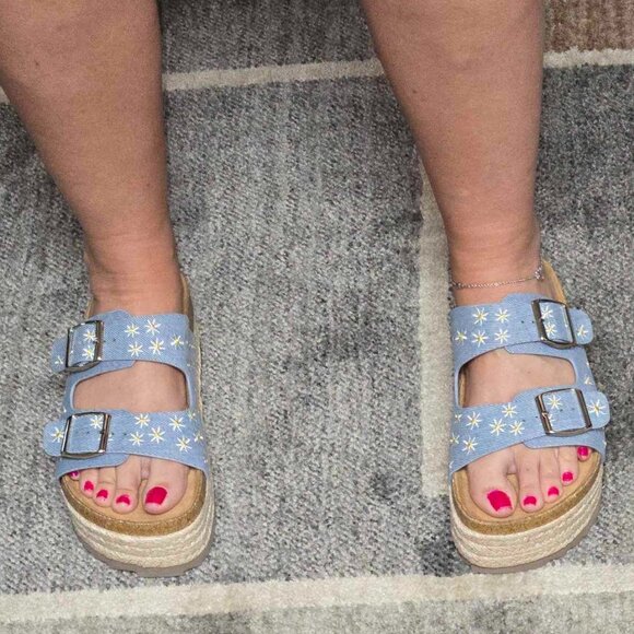 NEW In Box - Corkys No Filter Denim Daisy Wedge Sandals – Sizes 7–11 - Picture 5 of 6